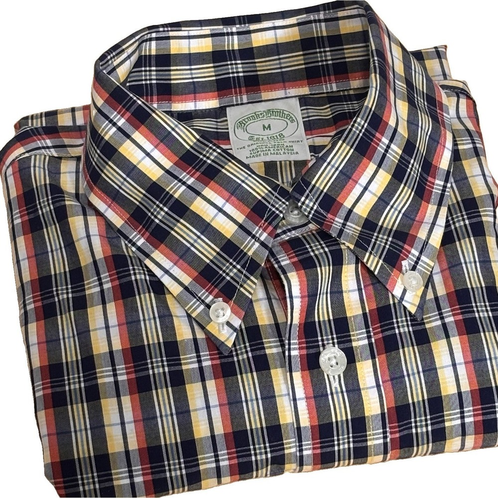 Brooks Brothers 1818 Milano Shirt Mens M Non Iron Supima Cotton Plaid Button Up